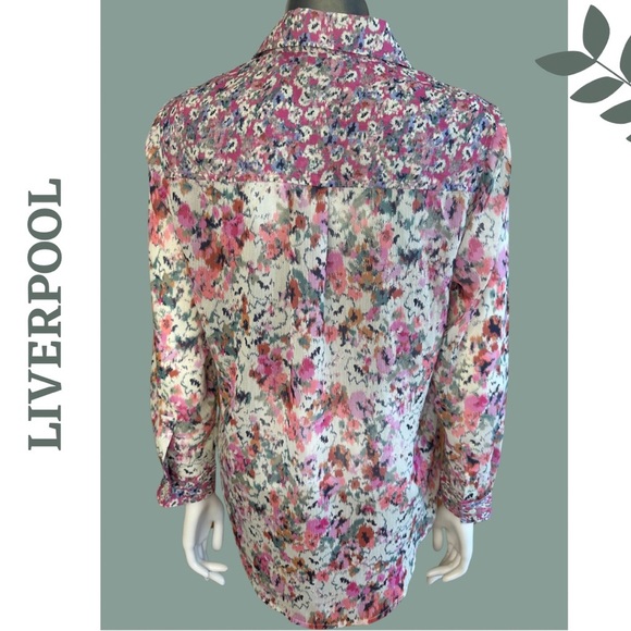Liverpool Lightweight Floral Button Down Shirt Collar White Pink Size XS - Picture 4 of 7